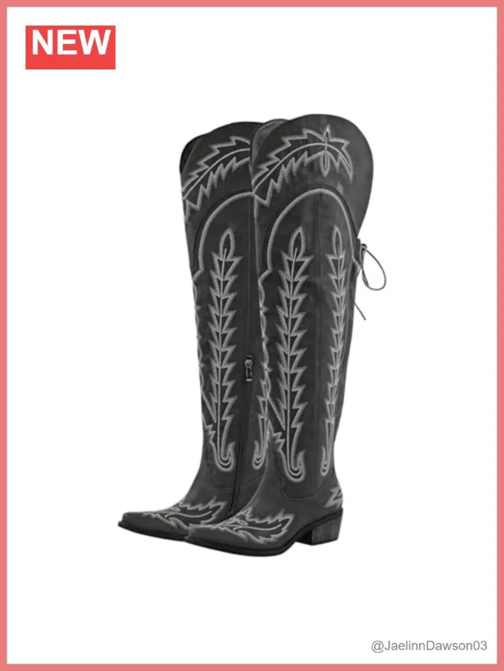 Embroidered Western Thigh High Cowgirl Boots Leather Chunky Heel